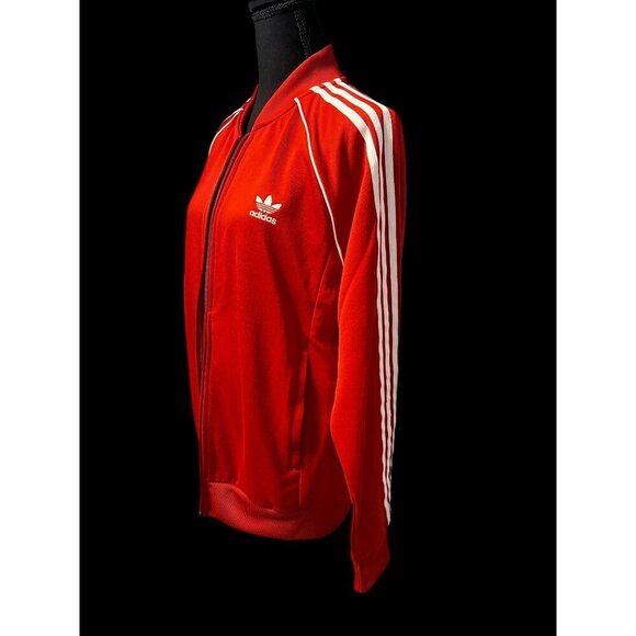 Adidas Red Track Jacket White Stripes Full-Zip Lightweight Casual, STREETWEAR, Y - Picture 2 of 8